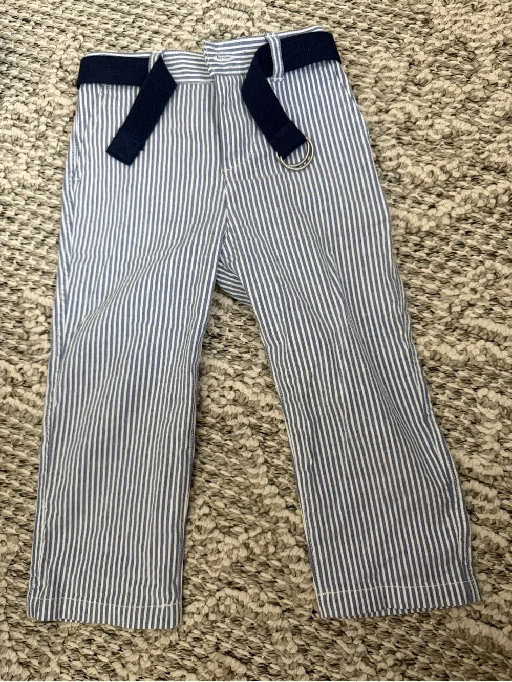 Ralph Lauren Blue and White Striped Cotton Pants with Navy Belt